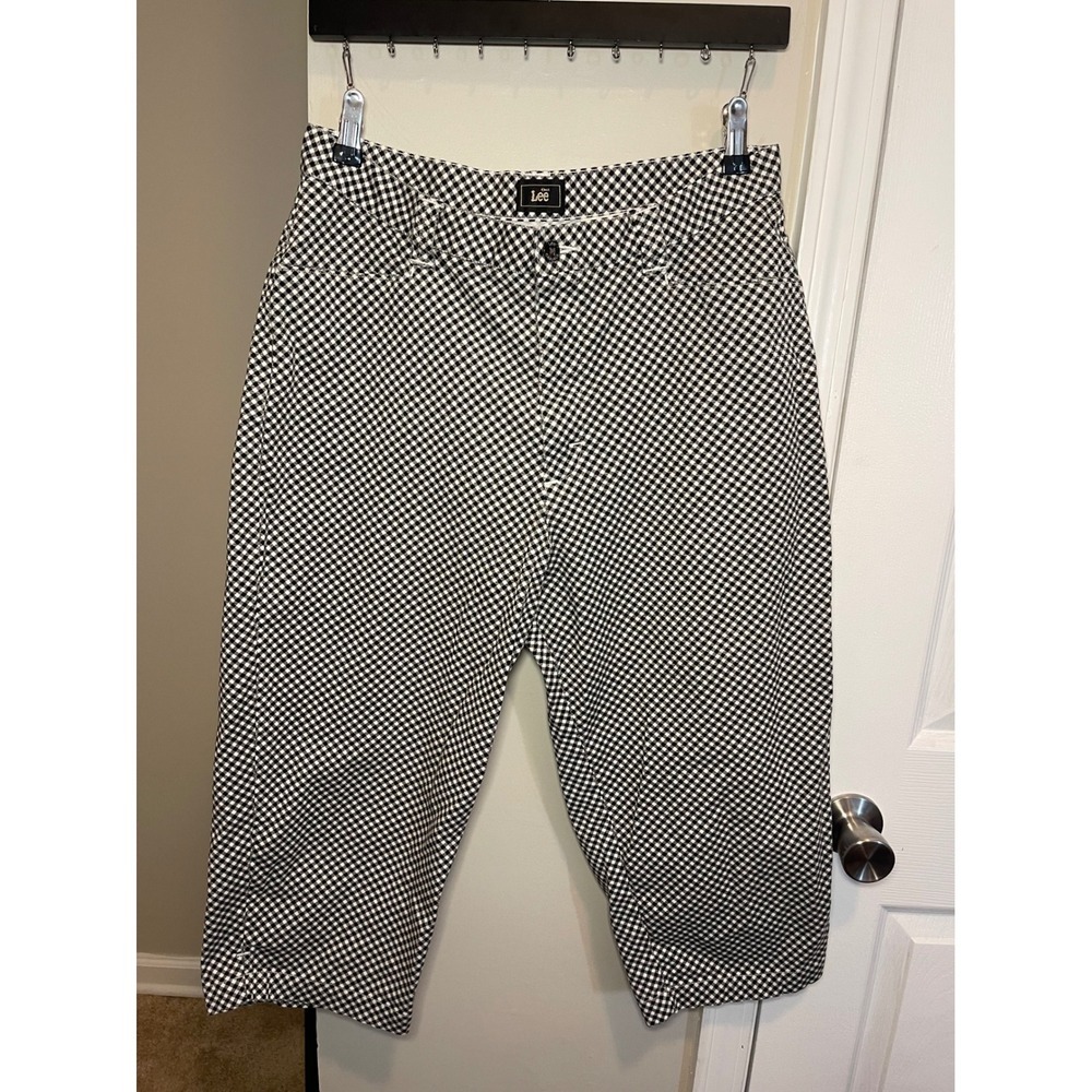 Lee Gingham Cropped Pants Womens 14M Black White Excellent High Rise Capris